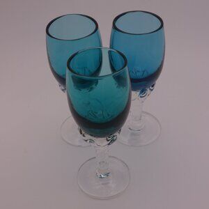 Set of Three(3) Blue Glass Very Small Glasses